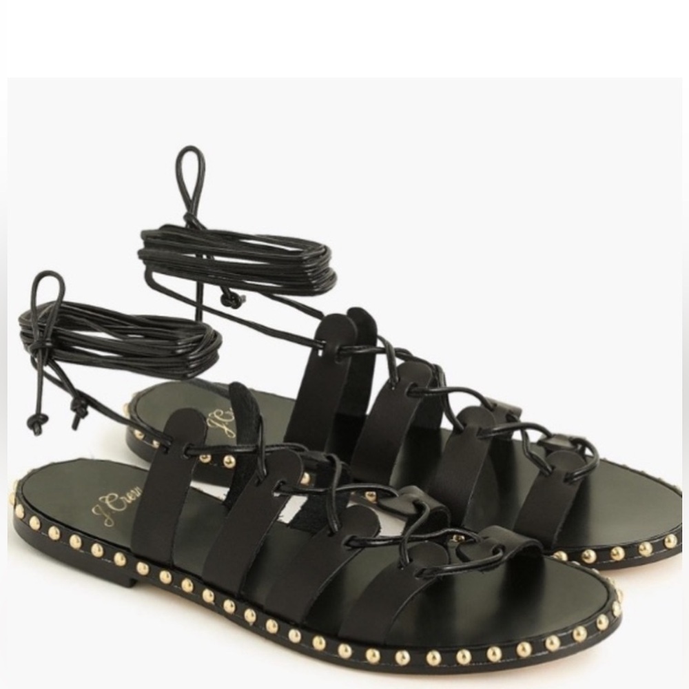 J.crew Black Studded Lace-Up Sandals made in Italy chic Sz 8.5